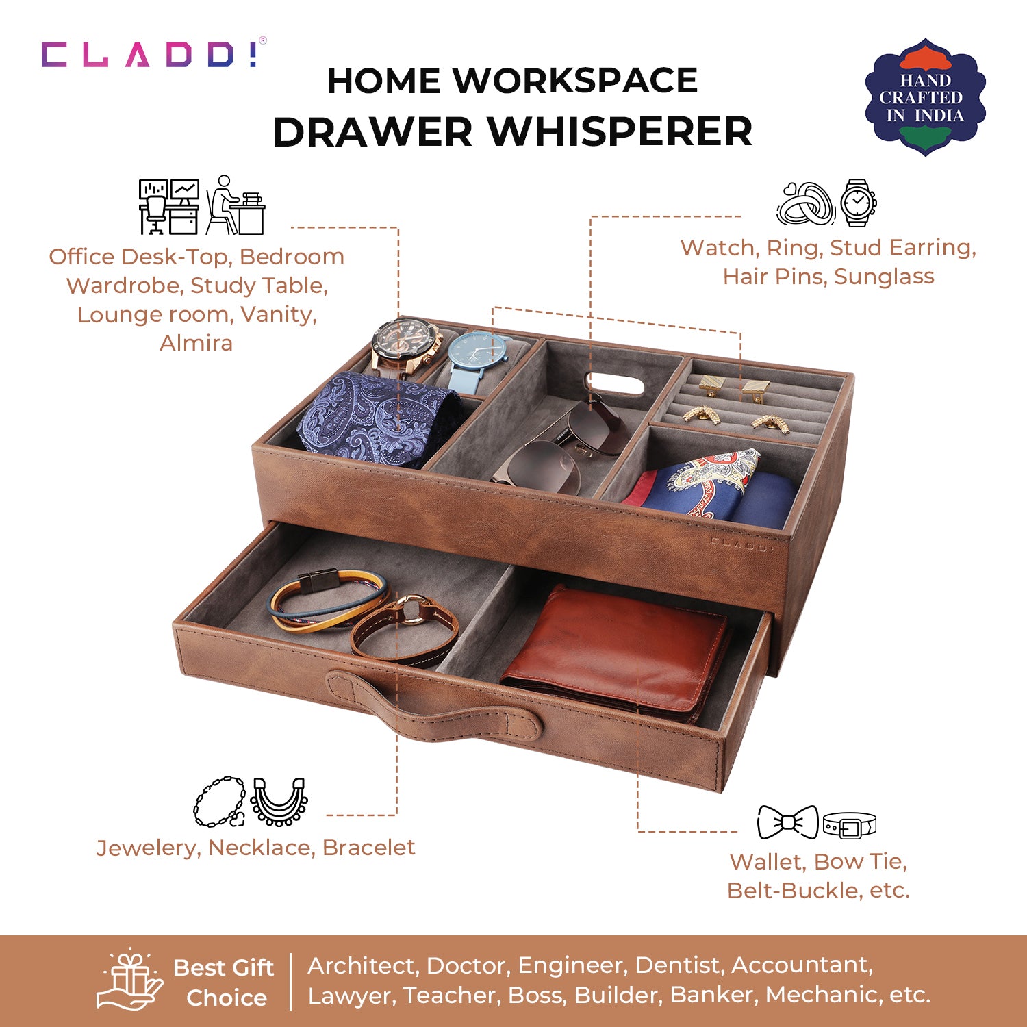 2-in-1 Leather Organiser With Drawer